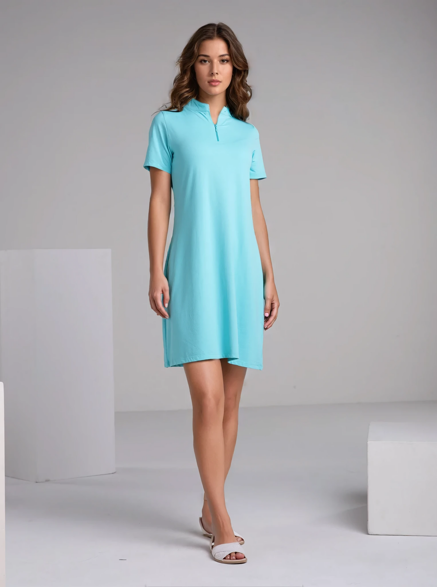 Solid Mock Neck Half Sleeve Dress 5800