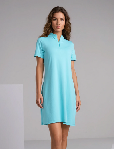 Solid Mock Neck Half Sleeve Dress 5800