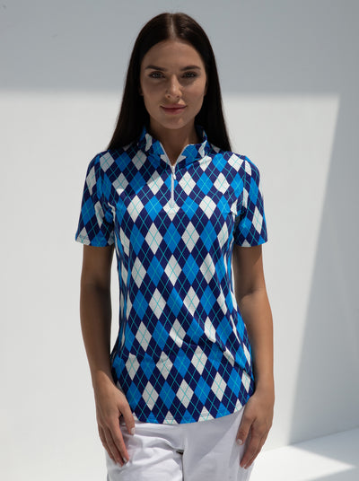 Elle Gante Short Sleeve Zip Mock Top 85Z26