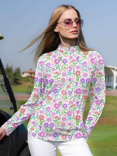 Daisy cocktail party Long Sleeve Zip Mock Top 86z55