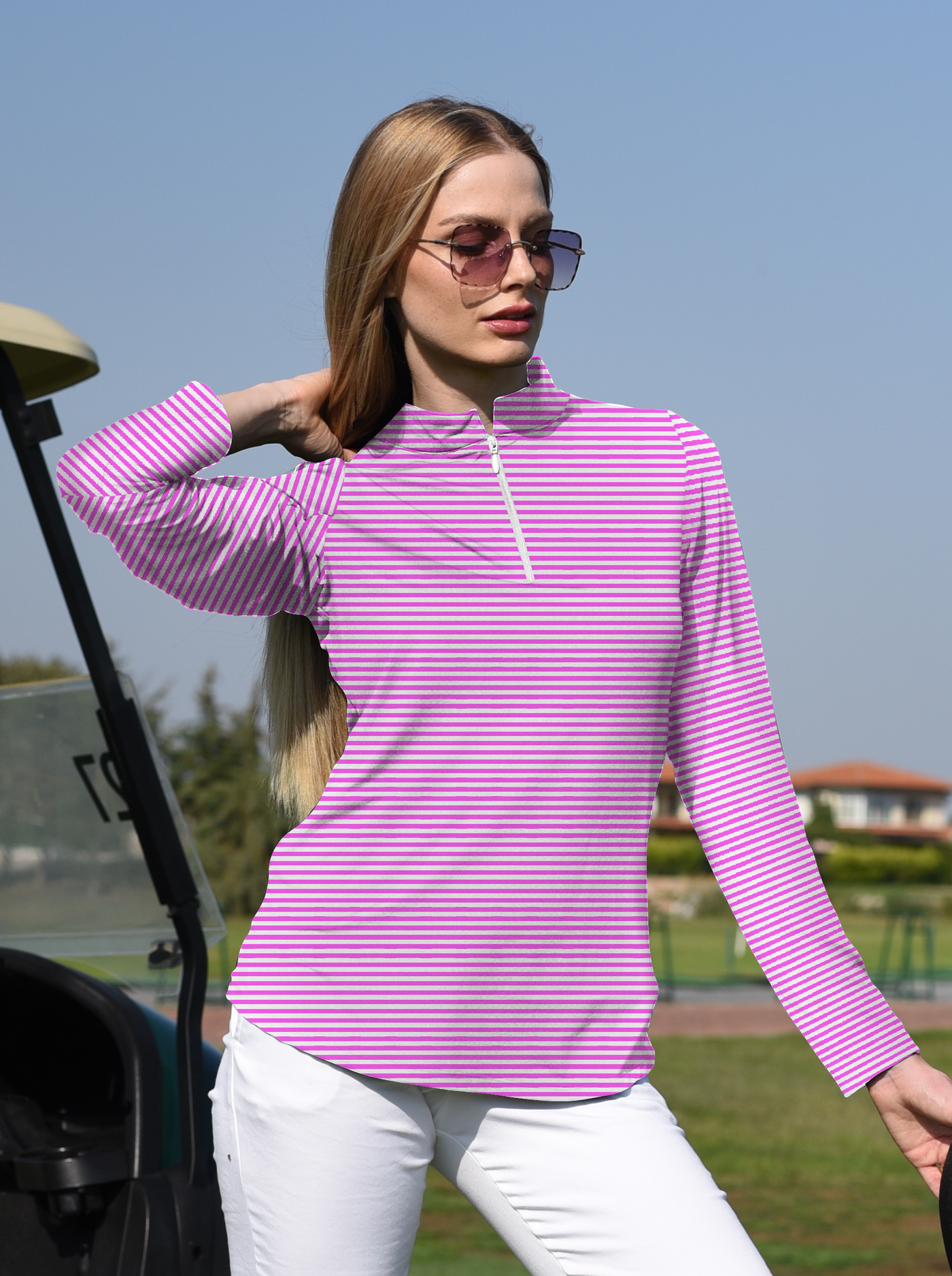 Cotton Spandex Long Sleeve Zip Mock Top 8600V1