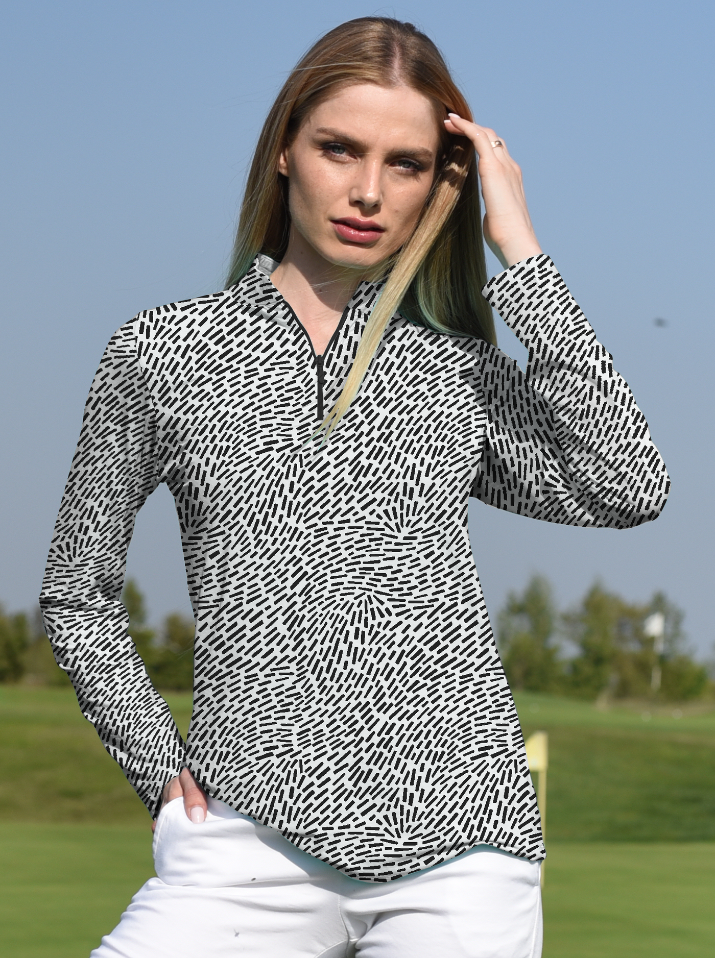 Cotton Spandex Long Sleeve Zip Mock Top 86fc03