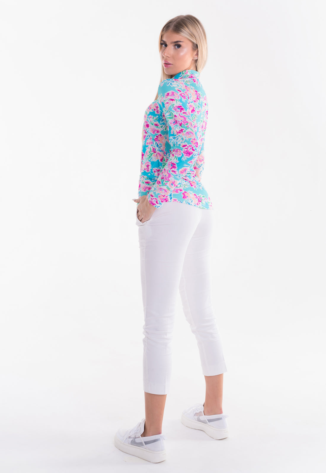 Flor De Gloria Long Sleeve Zip Mock Top 86Z36