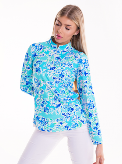 Flor De Gloria Long Sleeve Zip Mock Top 86Z36