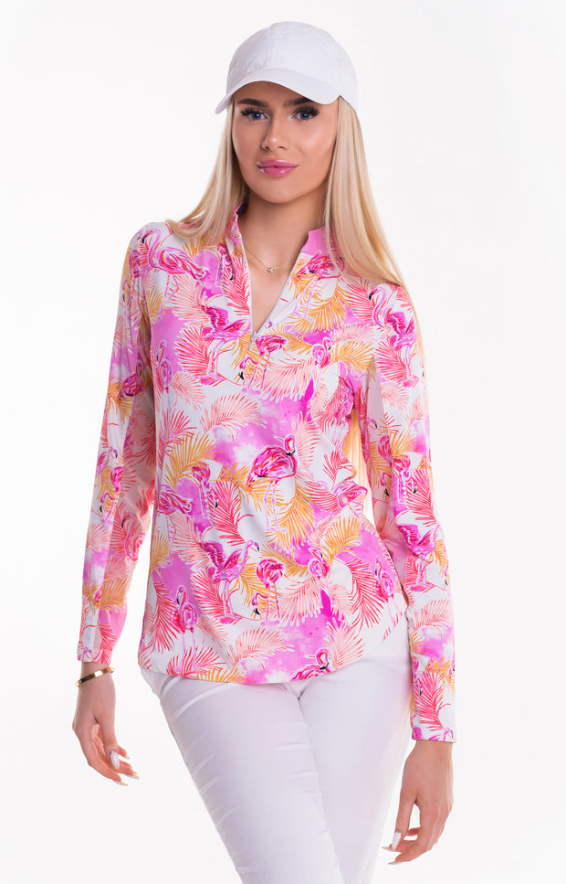 Flamenco Long Sleeve Zip Mock Top 86Z40