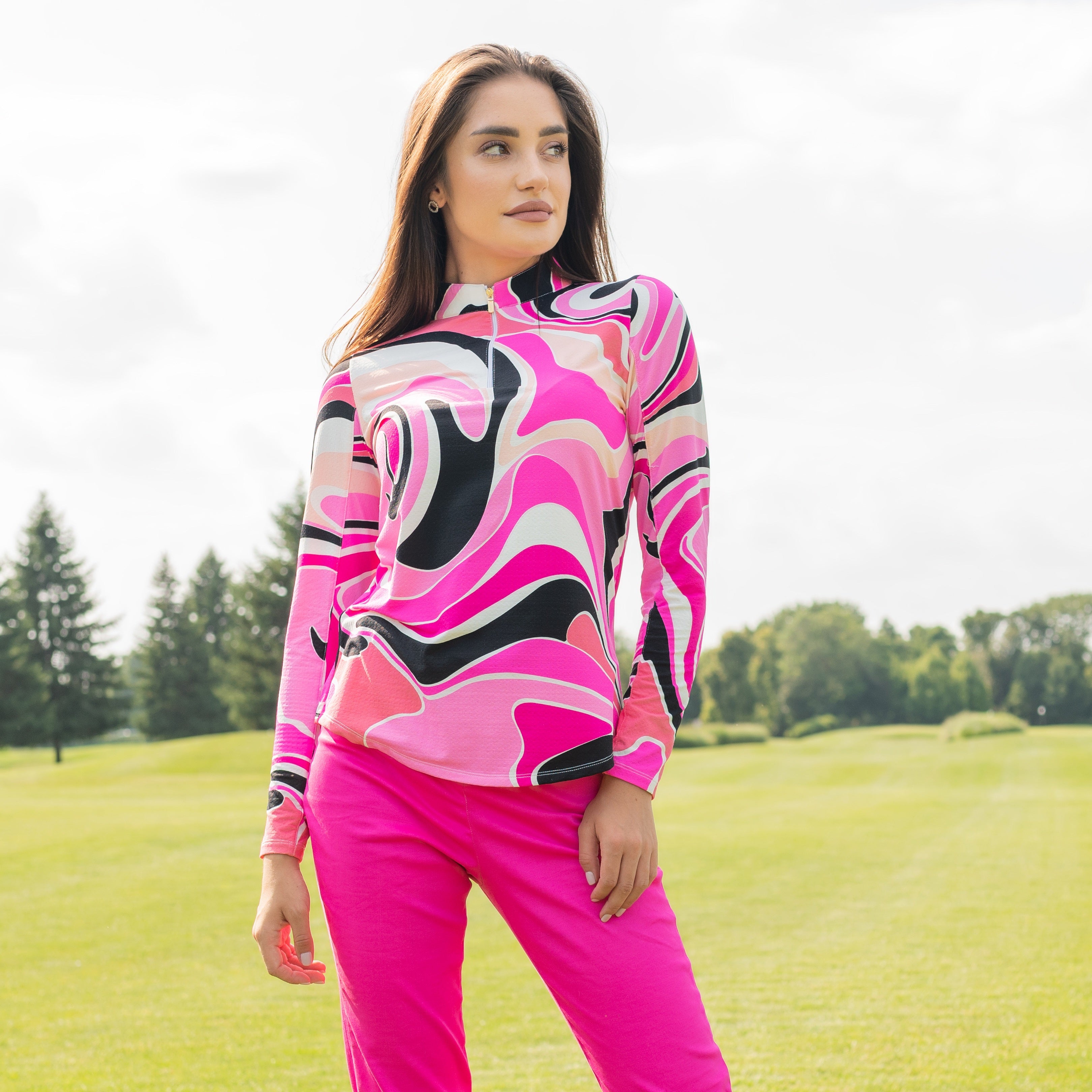 Mystique Long Sleeve Zip Mock Top 86Z13