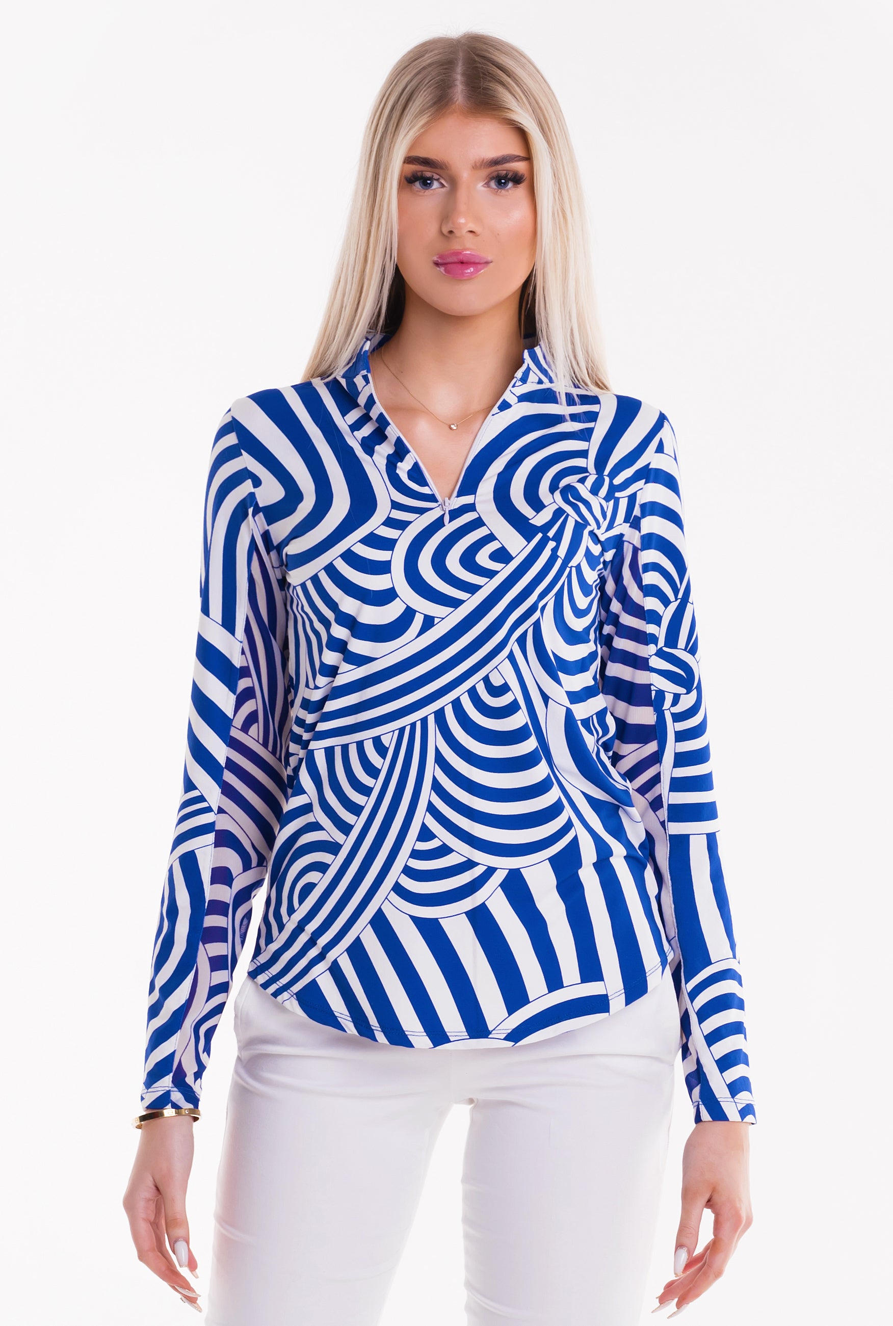 Naughty Knot Long Sleeve Zip Mock Top 86Z37