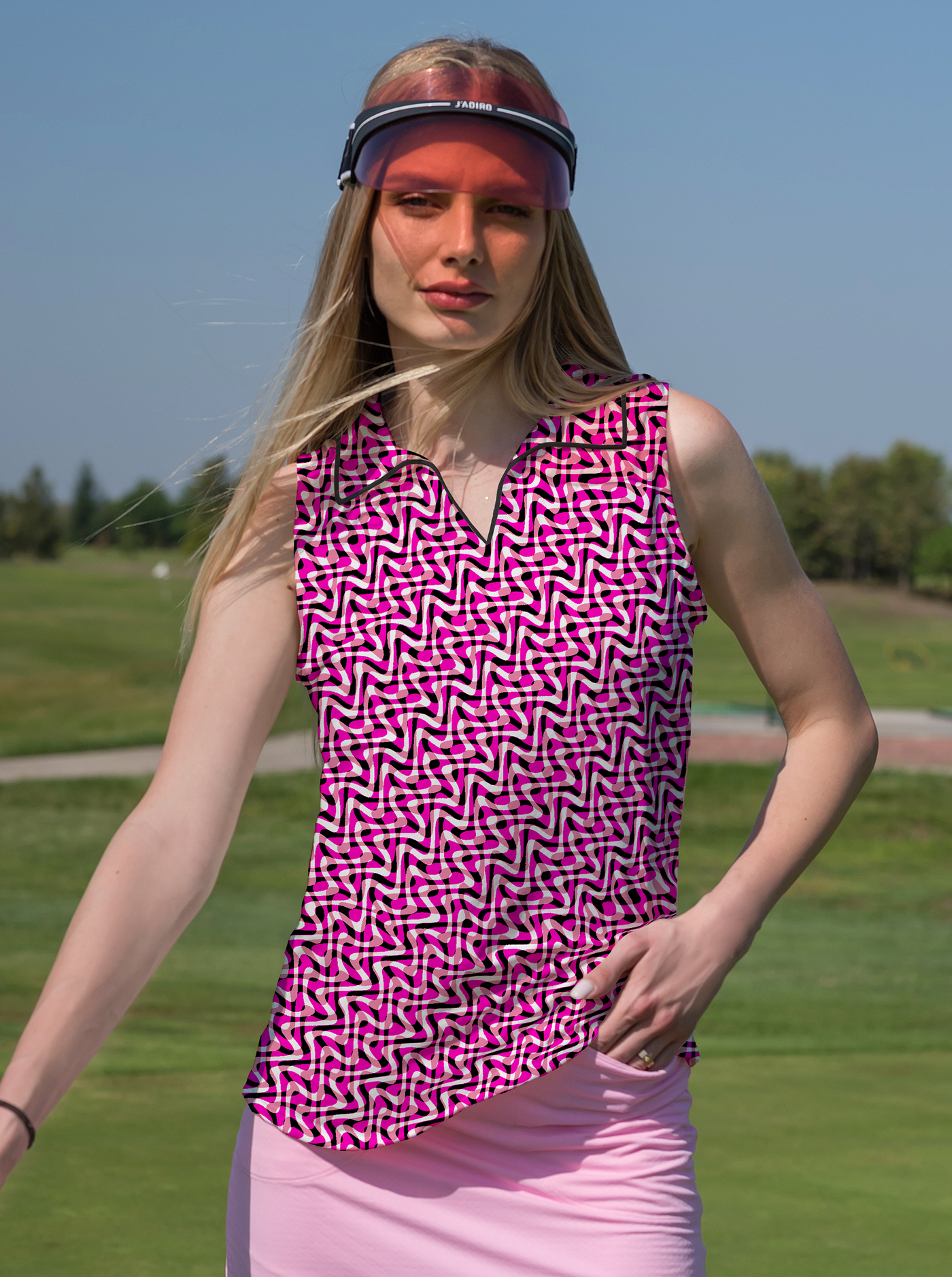 Velocity Sleeveless V-Neck Collar Top with Piping T88Z58