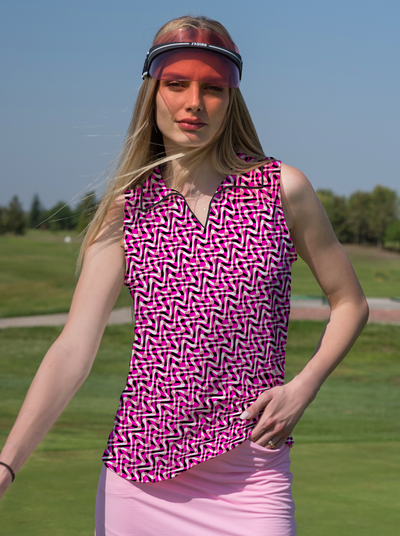 Velocity Sleeveless V-Neck Collar Top with Piping T88Z58