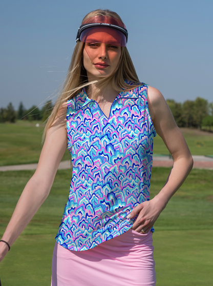 Out Of Course Sleeveless V-Neck Collar Top with Piping T88Z54