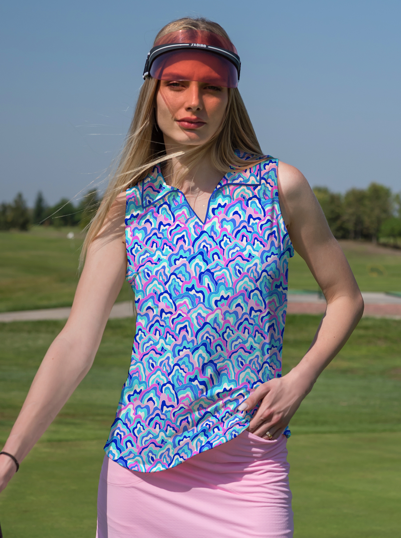 Out Of Course Sleeveless V-Neck Collar Top with Piping T88Z54