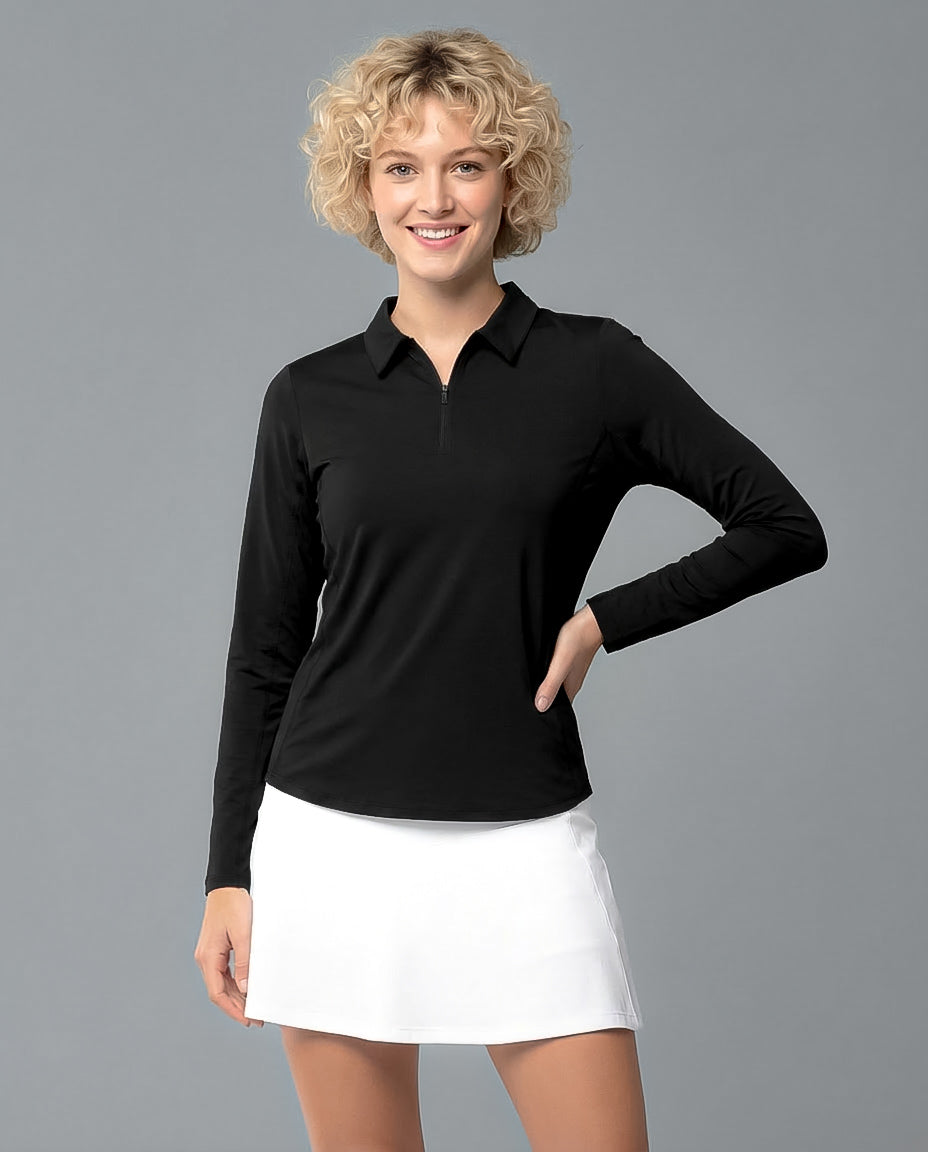 Solid Long Sleeve Polo Top 8400