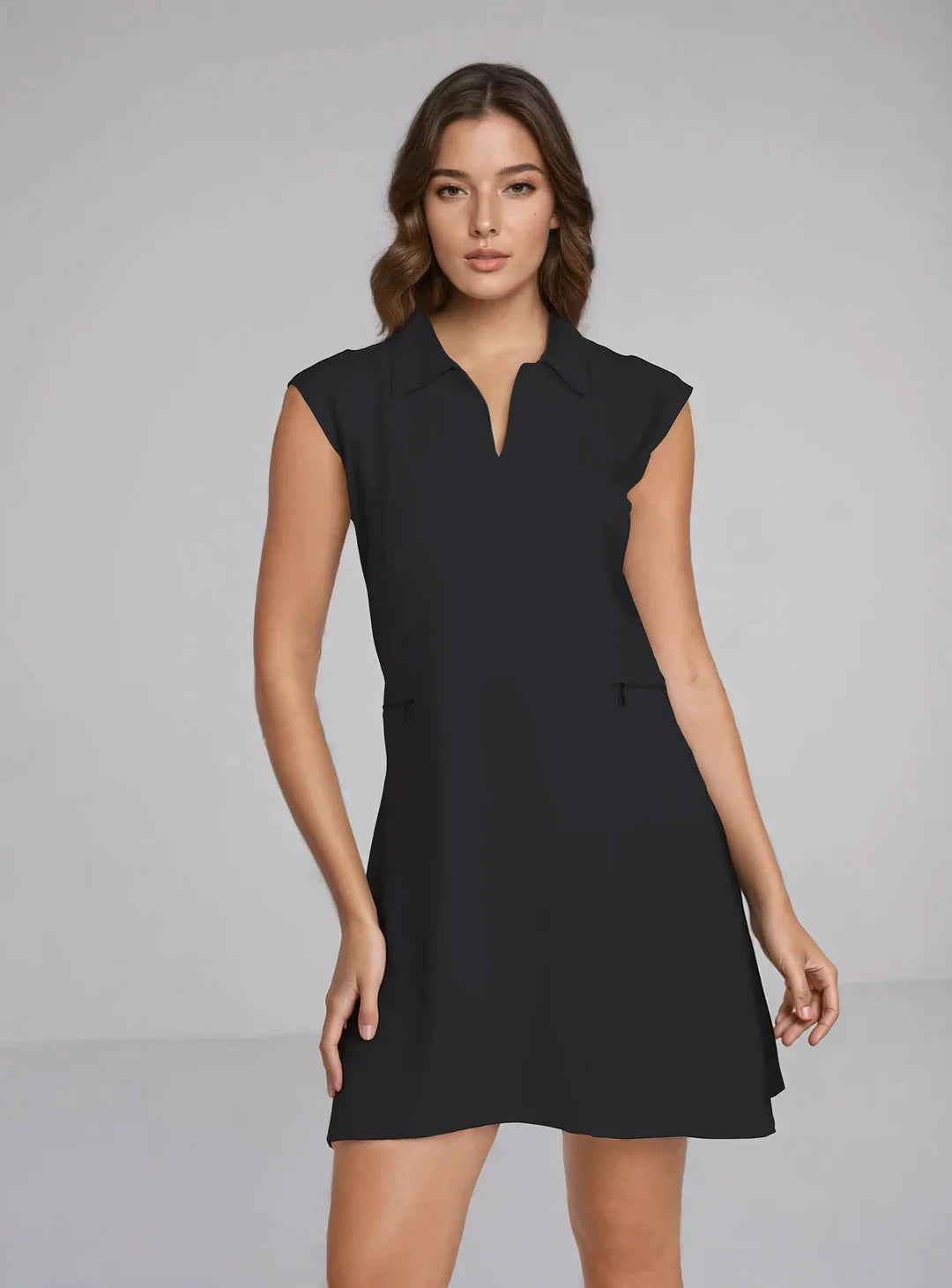 Solid Cap Sleeve Polo Dress W/Pocket 6700