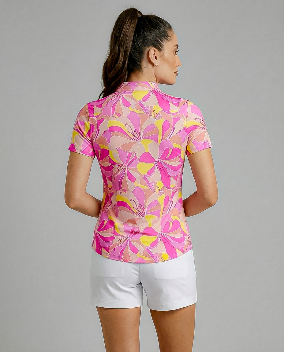 Satine Short Sleeve Zip Mock Top 85Z17
