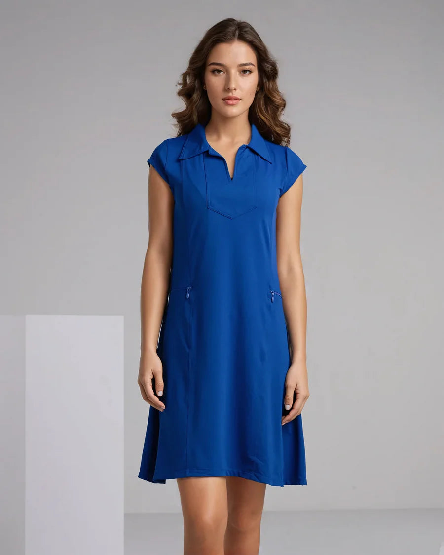 Solid Cap Sleeve Polo Dress W/Pocket 6700