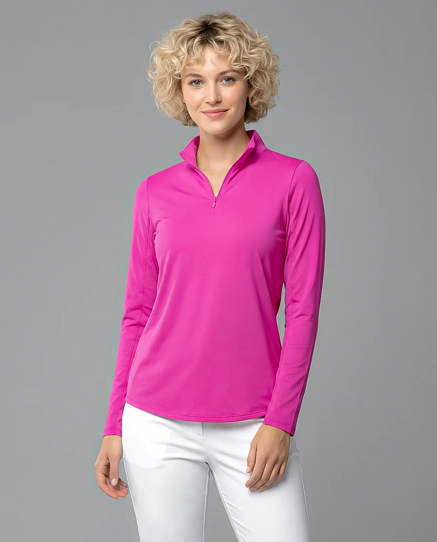 Solid Long Sleeve Zip Mock Top 8600