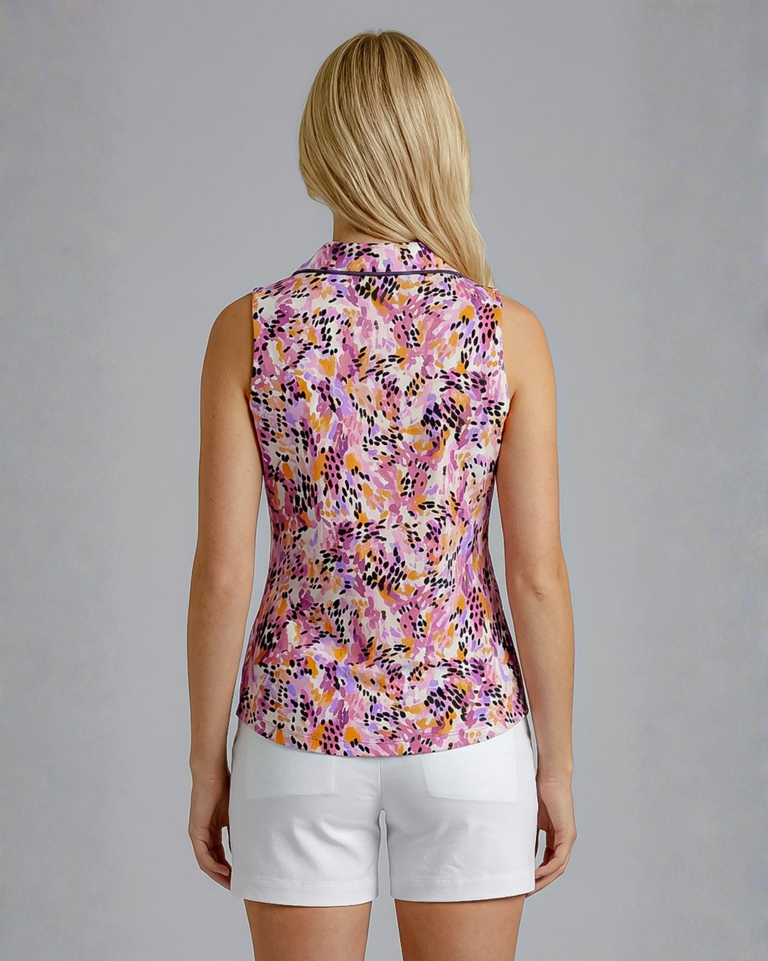 Wilderness Sleeveless V-Neck Collar Top with Piping T88Z57