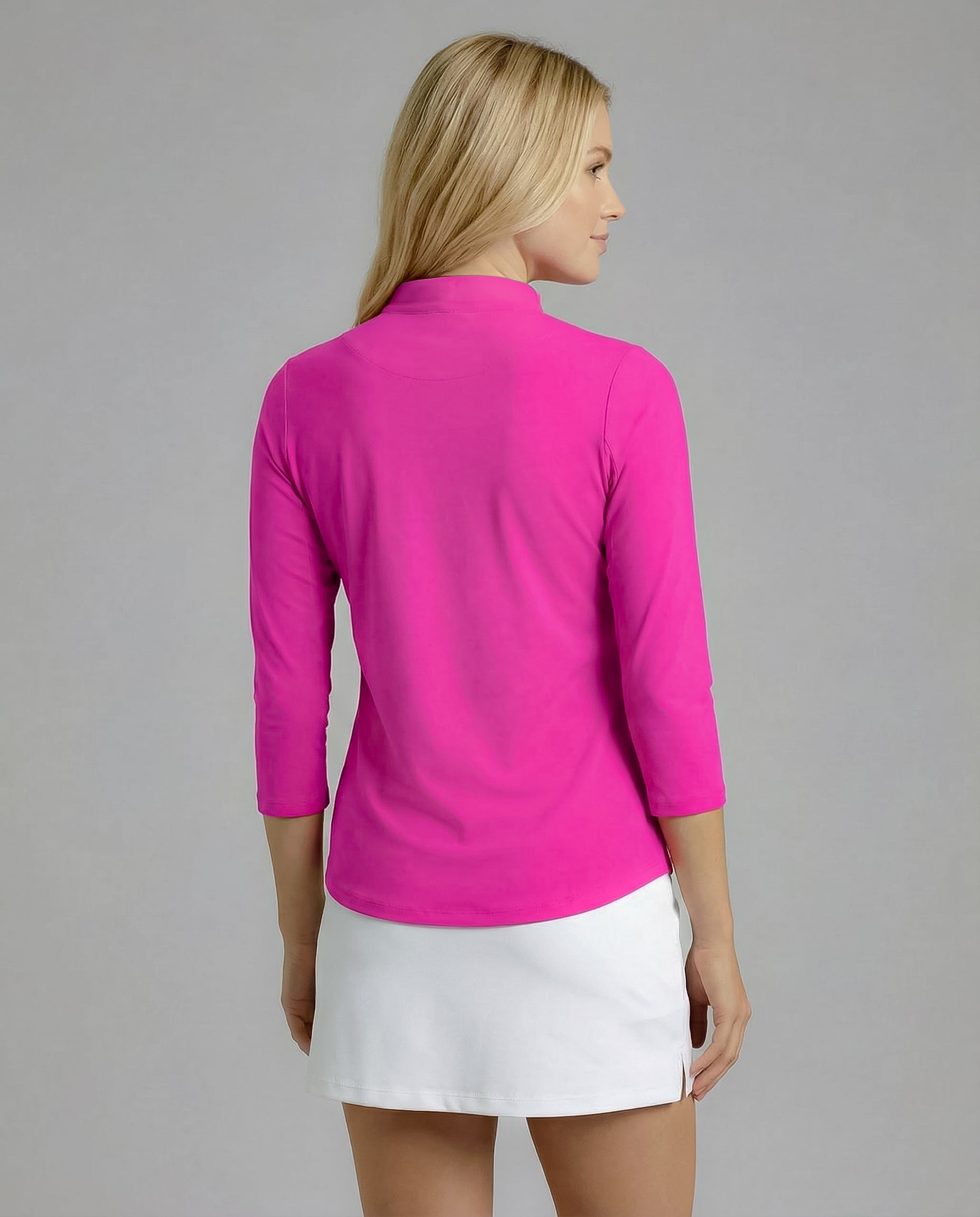 Solid 3/4 Sleeve Ruffle Placket Mock Top 9900