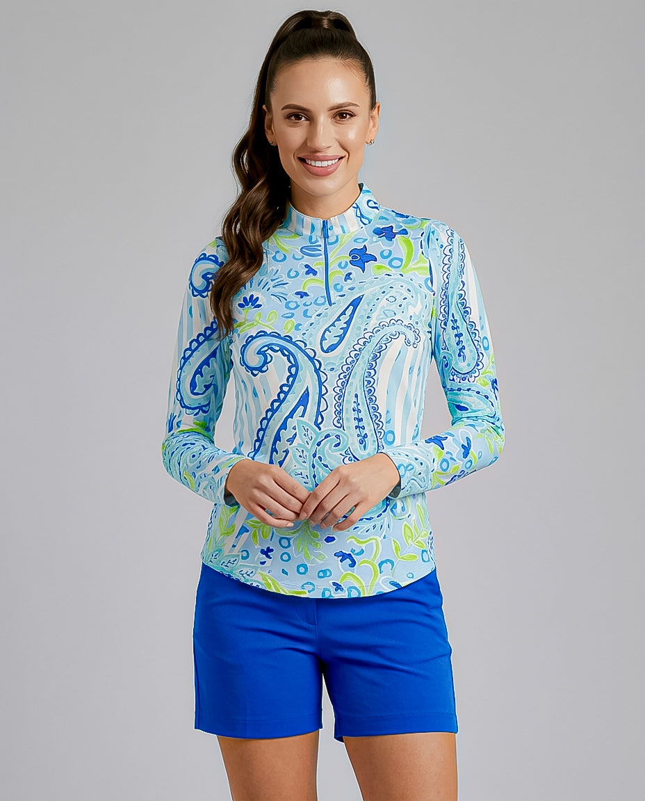 Sweet Caroline Long Sleeve Zip Mock Top 86Z18