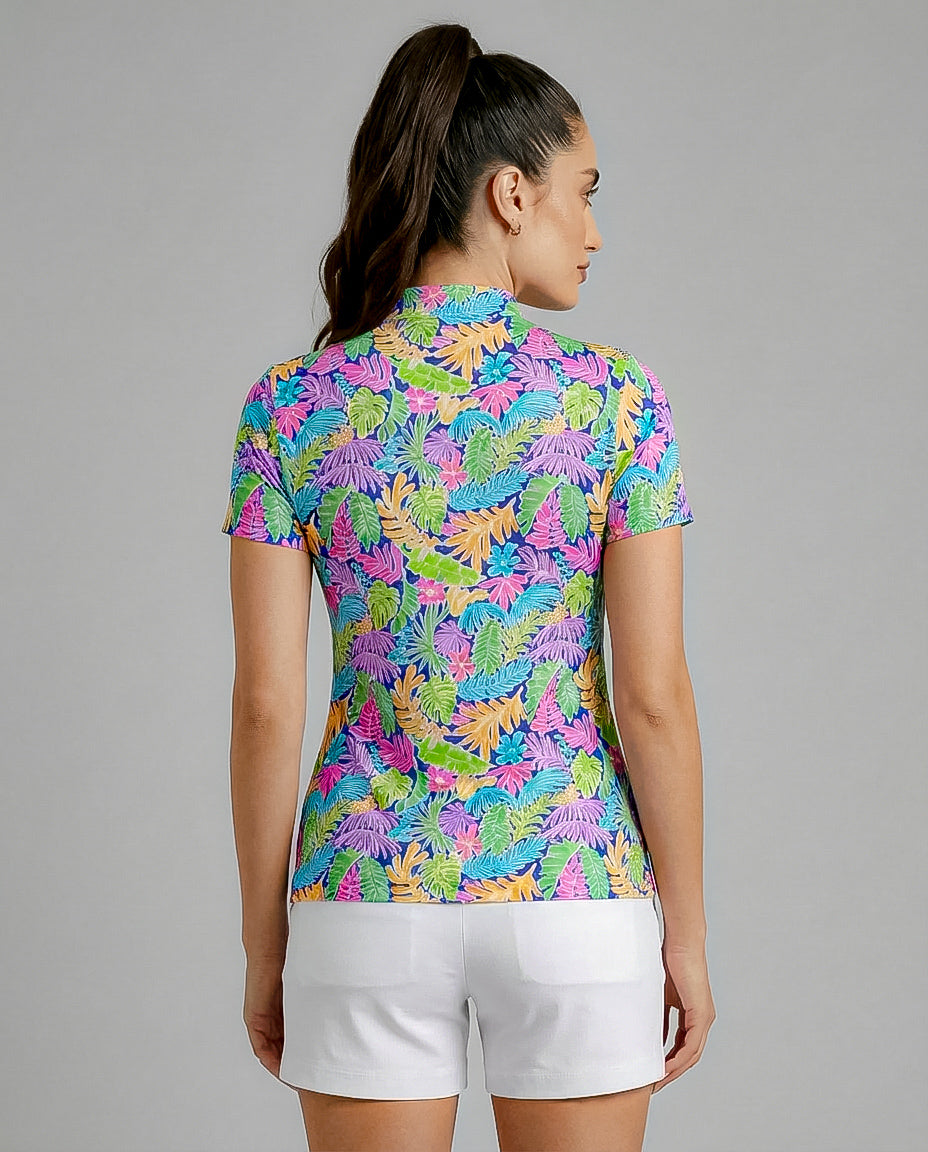 Deep Forest Short Sleeve Zip Mock Top 85Z44