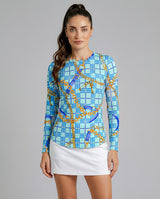 Check & Chain Long Sleeve Crew Neck Top 83Z16