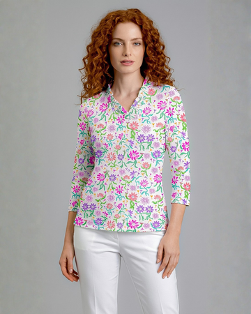 Daisy cocktail party 3/4 Sleeve Ruffle Portrait Neck Top 76Z55