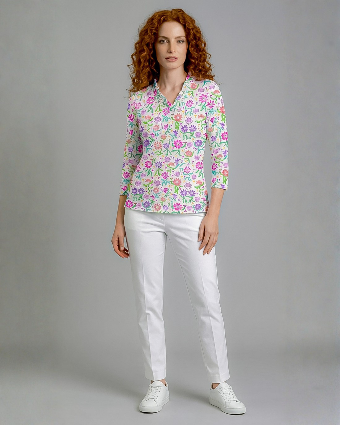 Daisy cocktail party 3/4 Sleeve Ruffle Portrait Neck Top 76Z55