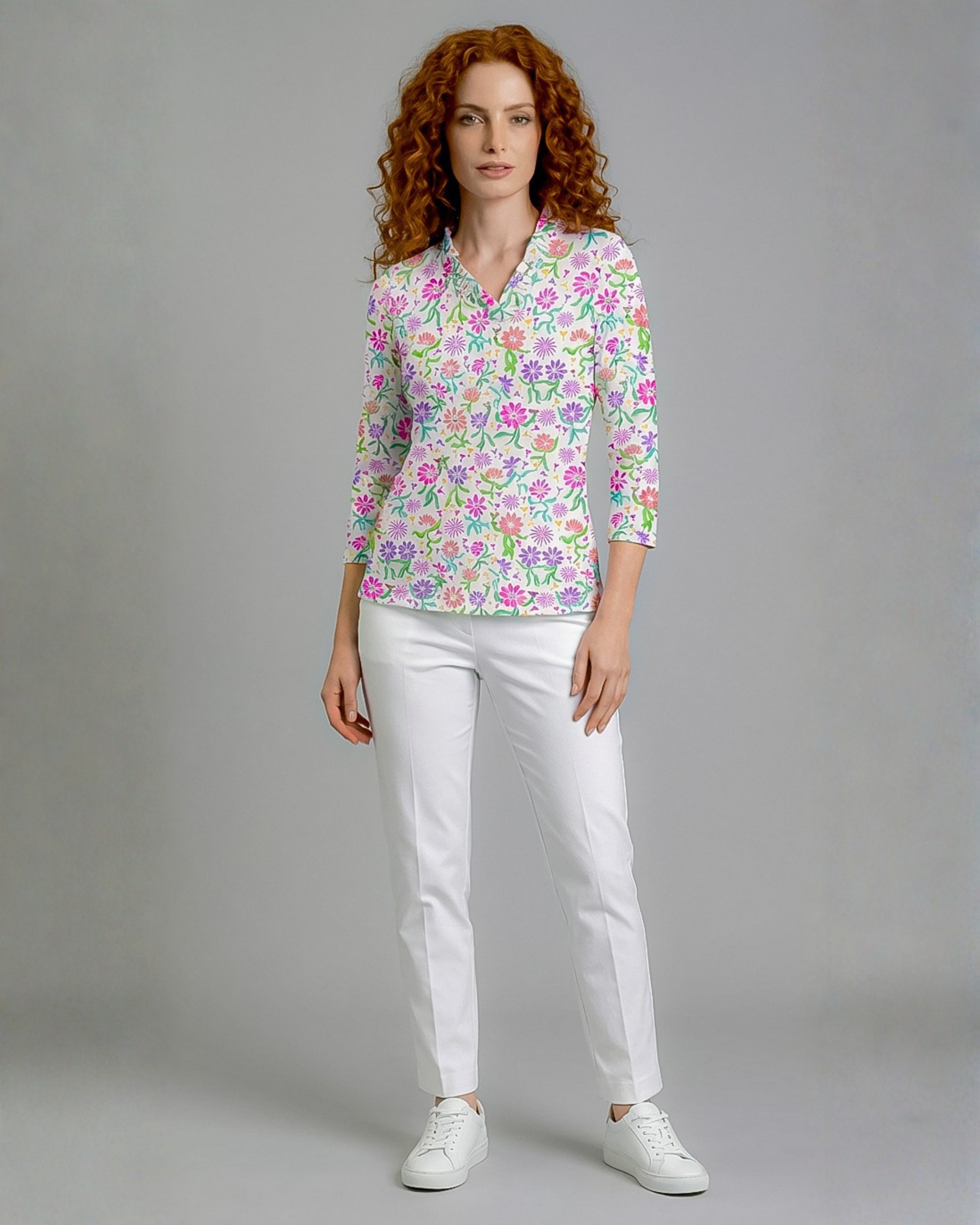 Daisy cocktail party 3/4 Sleeve Ruffle Portrait Neck Top 76Z55