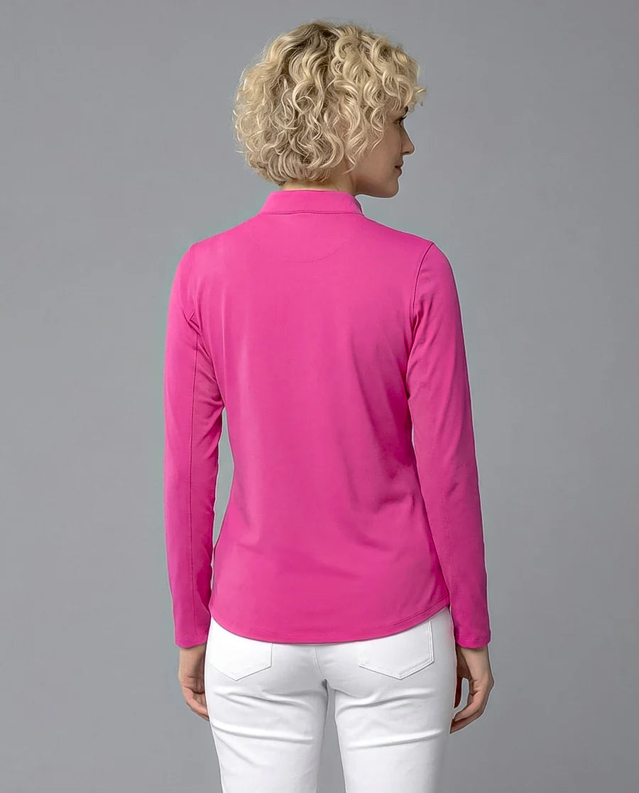 Solid Long Sleeve Zip Mock Top 8600v1