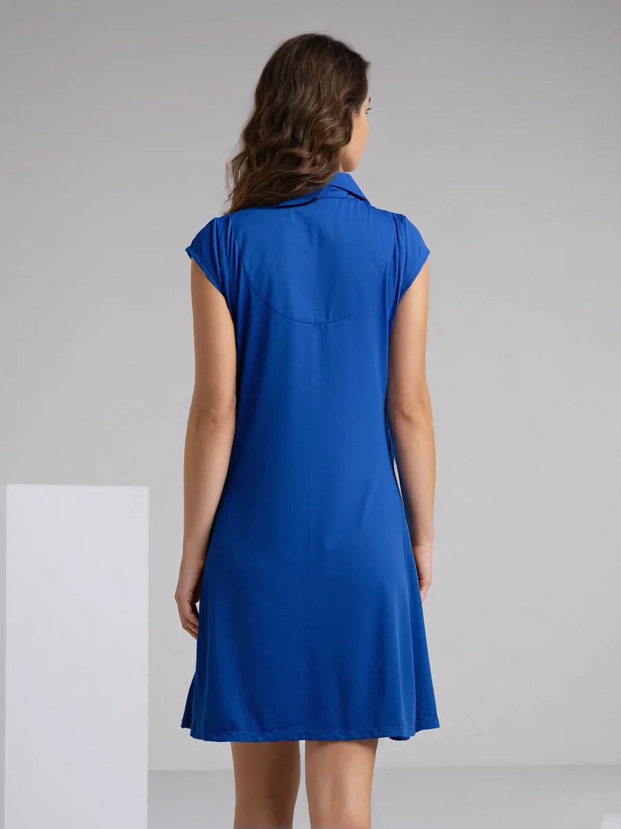 Solid Cap Sleeve Polo Dress W/Pocket 6700