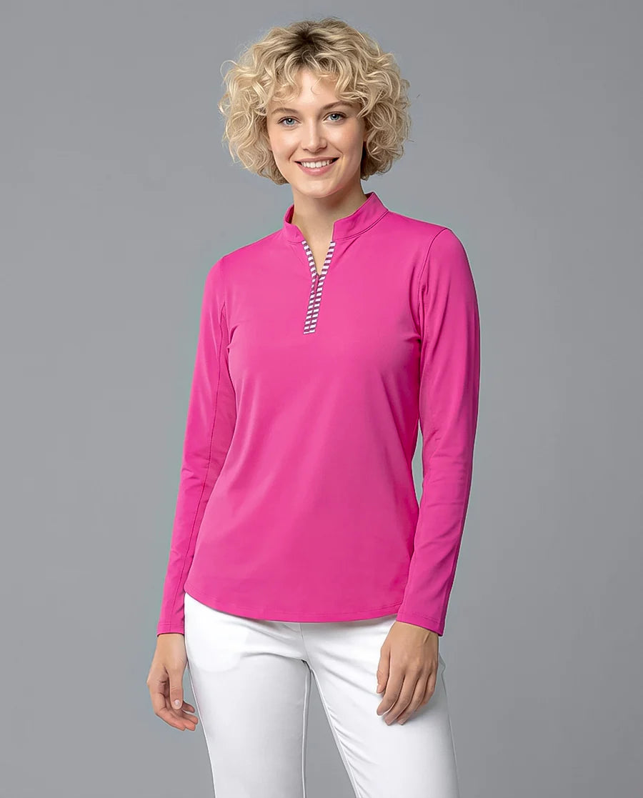 Solid Long Sleeve Zip Mock Top 8600v1