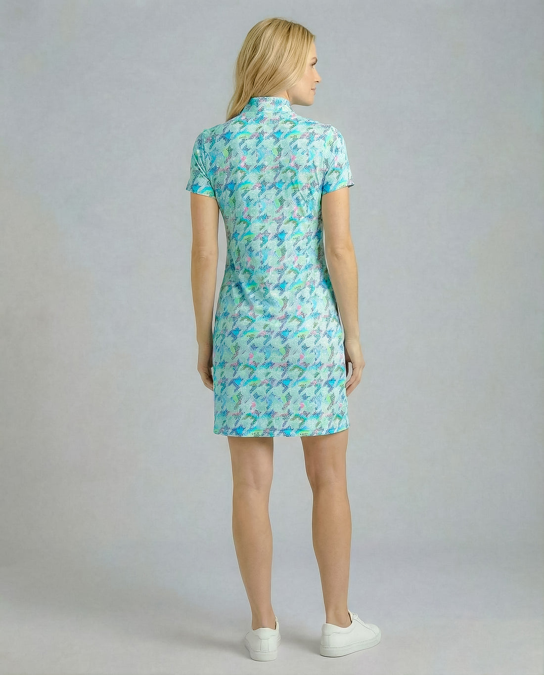 Houndstooth Mock Neck Half Sleeve Dress 58Z07