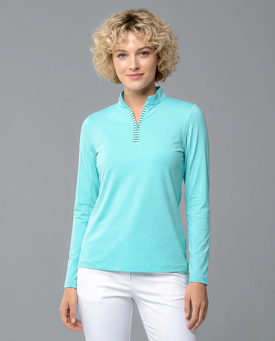Solid Long Sleeve Zip Mock Top 8600v1