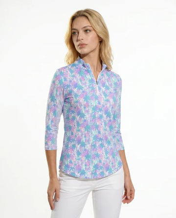 Blossom 3/4 Sleeve Zip Mock Top 68Z46