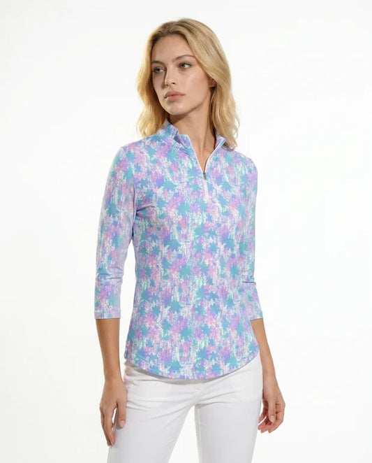 Blossom 3/4 Sleeve Zip Mock Top 68Z46