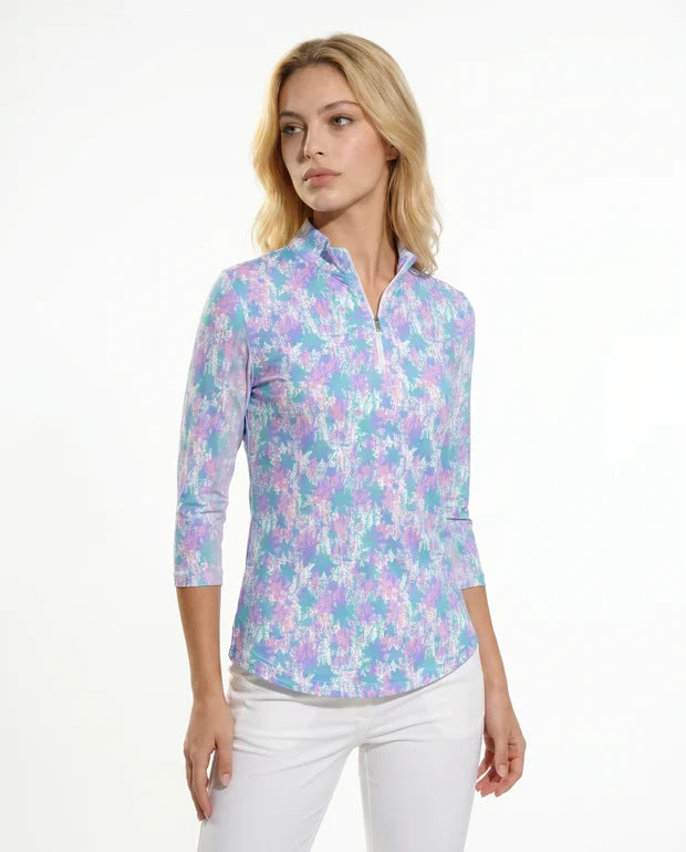 Blossom 3/4 Sleeve Zip Mock Top 68Z46