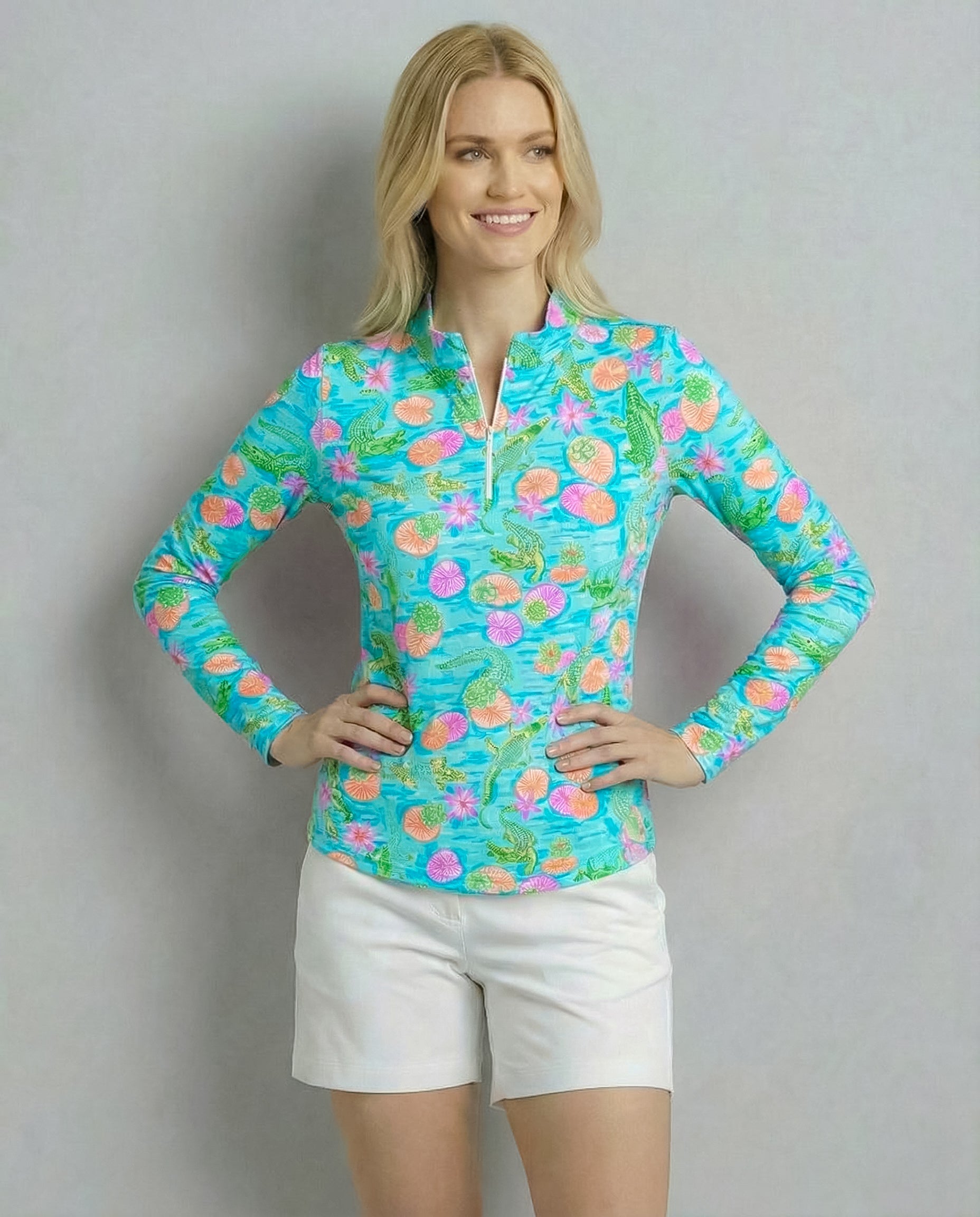 Croc a doodle doo Long Sleeve Zip Mock Top 86z62