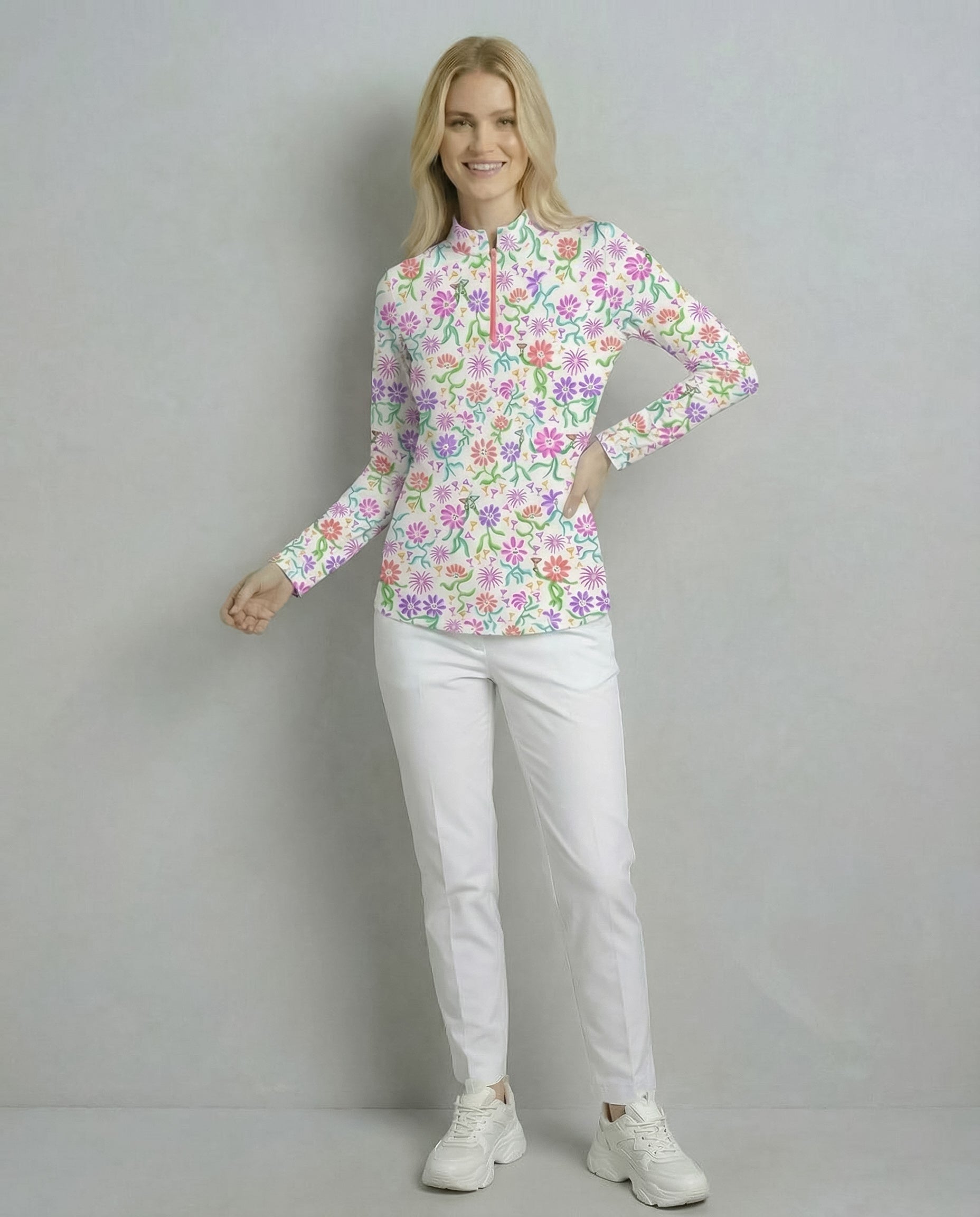 Daisy cocktail party Long Sleeve Zip Mock Top 86z55