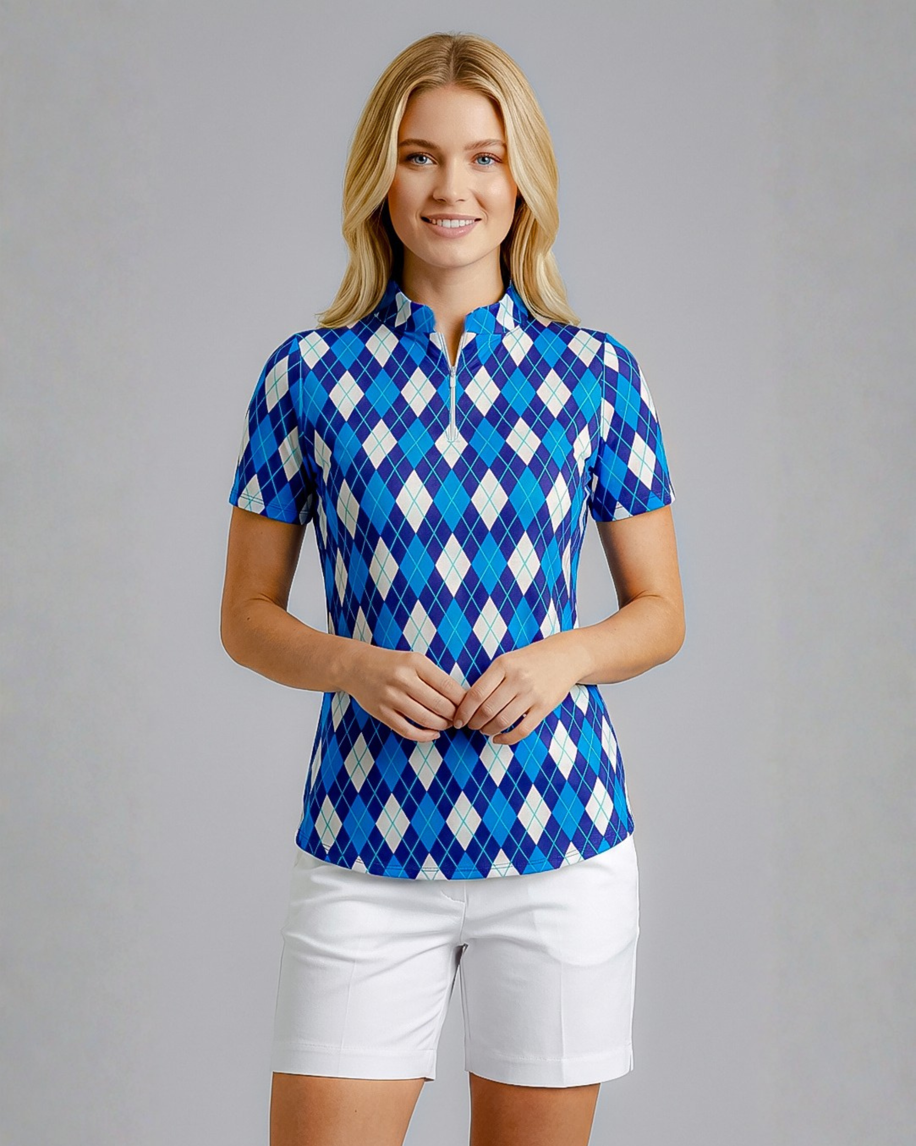 Elle Gante Short Sleeve Zip Mock Top 85Z26