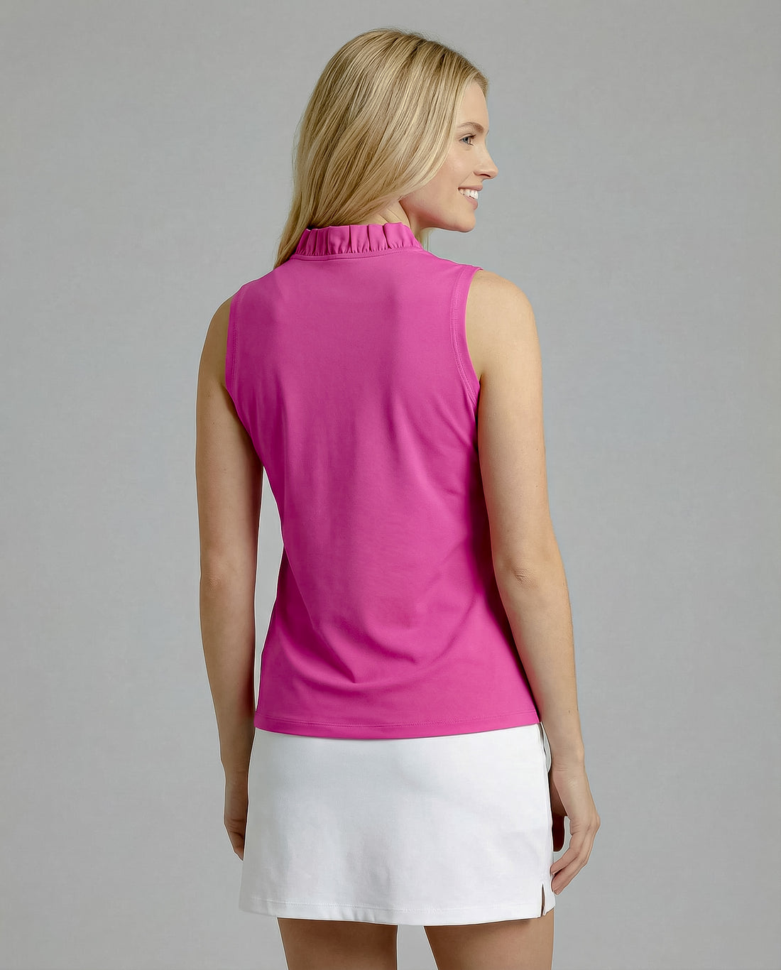 Solid Sleeveless Ruffle Portrait Neck Top 8000