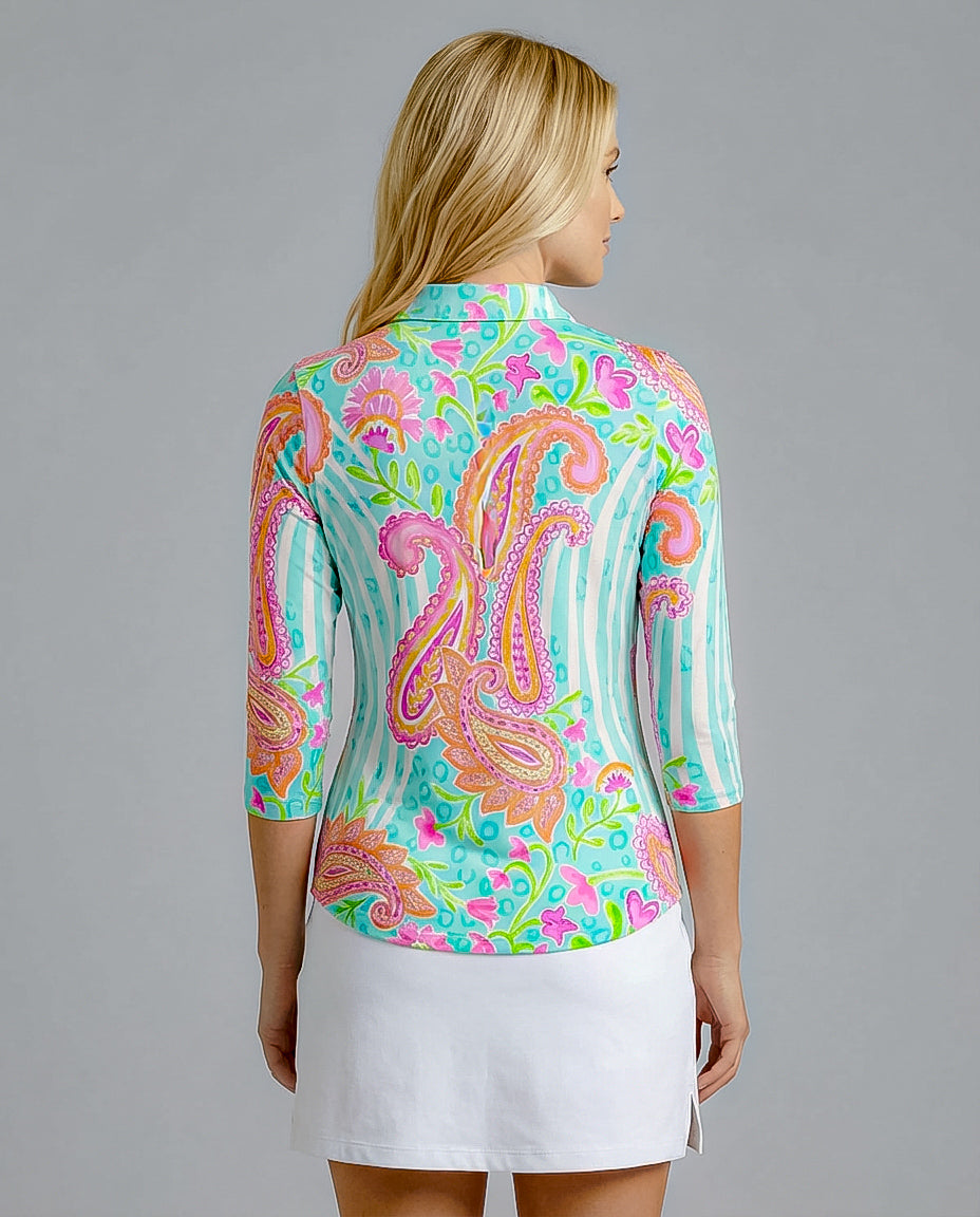 Sweet Caroline 3/4 Sleeve Polo Top 48Z18