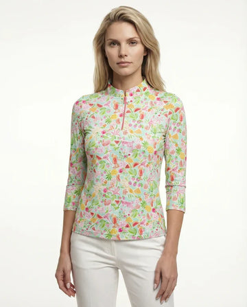 Cheers 3/4 Sleeve Zip Mock Top 68Z42