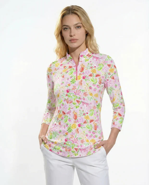 Cheers Long Sleeve Zip Mock Top 86Z42