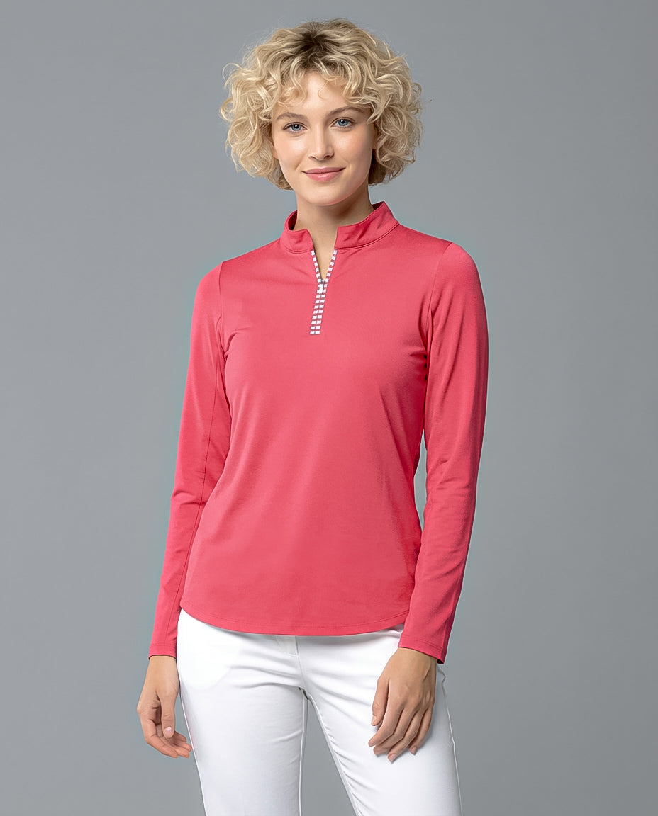 Solid Long Sleeve Zip Mock Top 8600v1