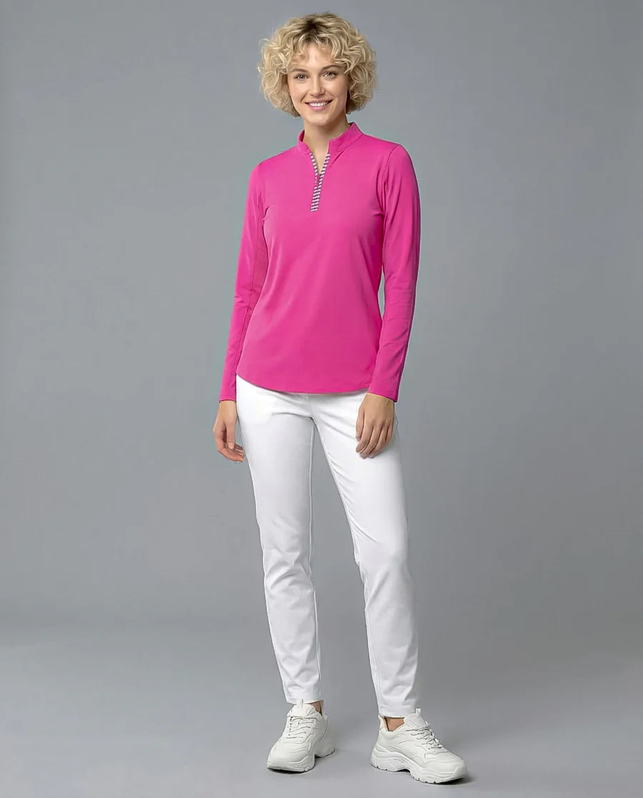 Solid Long Sleeve Zip Mock Top 8600v1