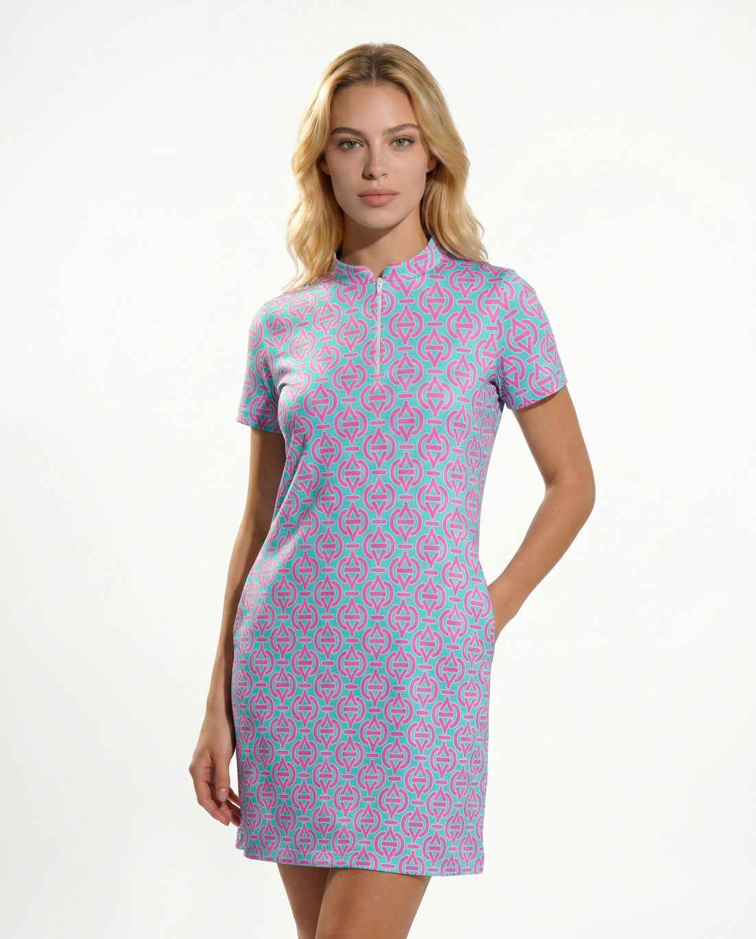 Victory V Mock Neck Half Sleeve Dress 58Z31