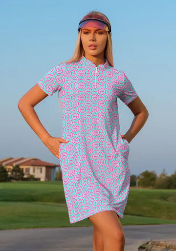 Victory V Mock Neck Half Sleeve Dress 58Z31
