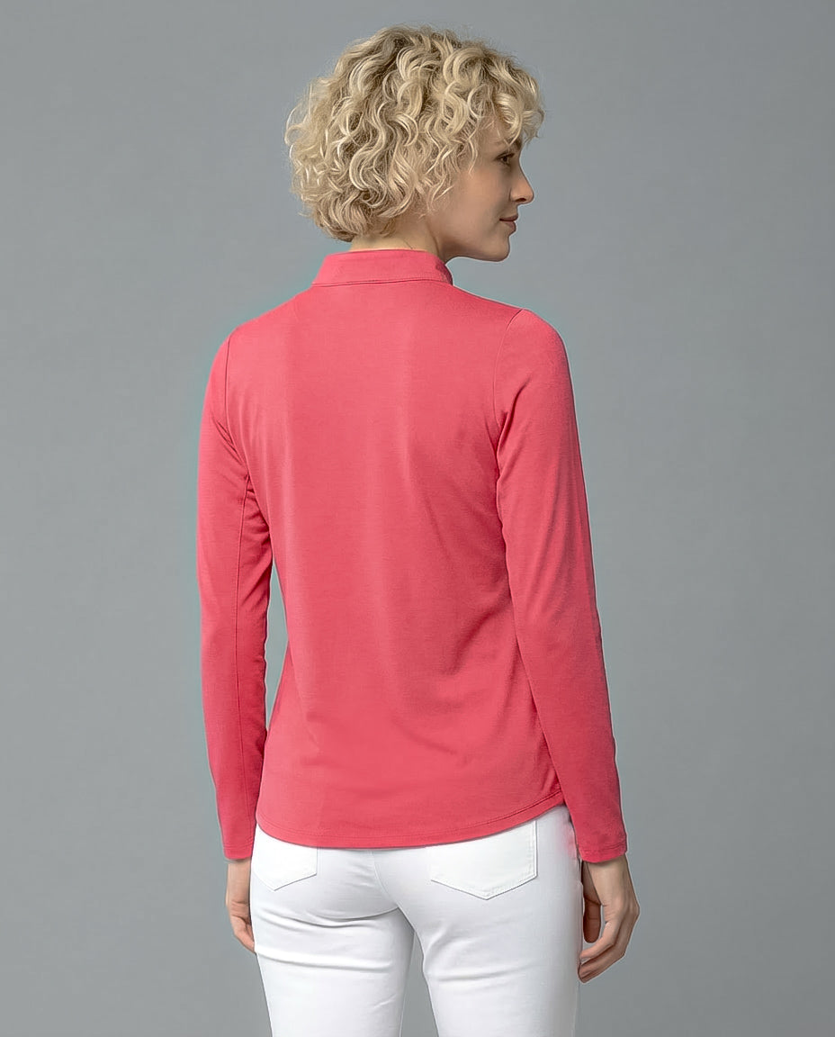 Solid Long Sleeve Zip Mock Top 8600v1