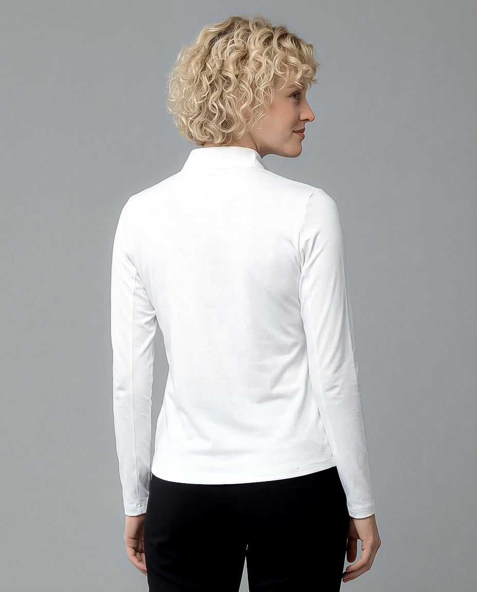 Solid Long Sleeve Zip Mock Top 8600v1