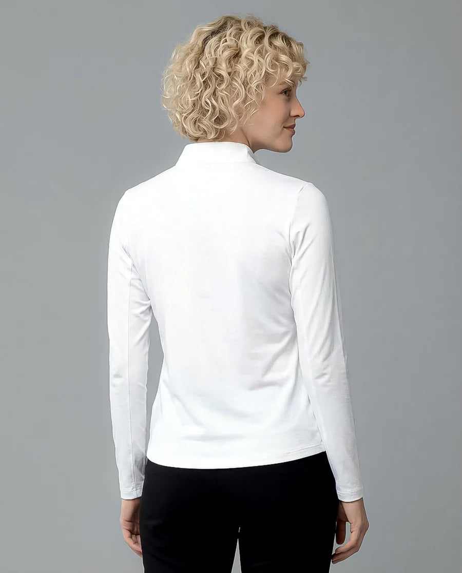 Solid Long Sleeve Zip Mock Top 8600v1